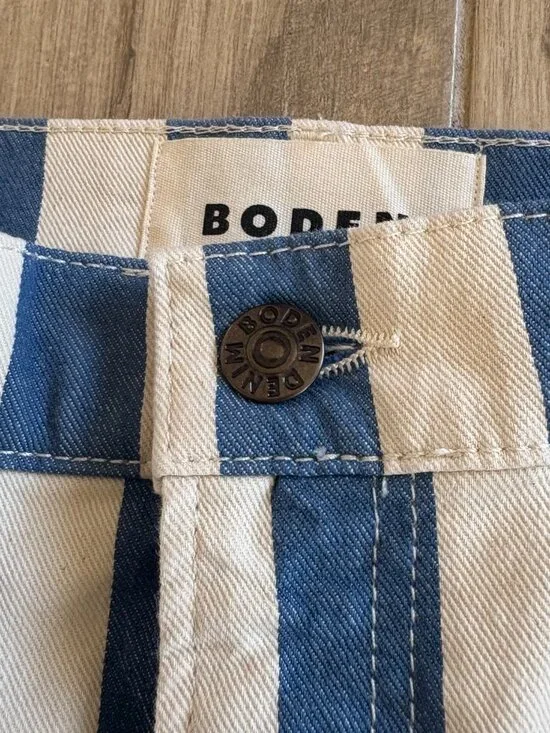 Boden High Rise Stripe Jeans Women's 29 Blue White Straight Boho Nautical Preppy - Picture 4 of 9